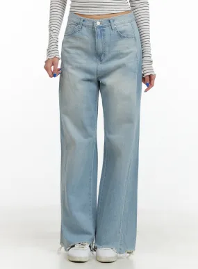 Destroyed Hem Loose Fit Straight Jeans CY431