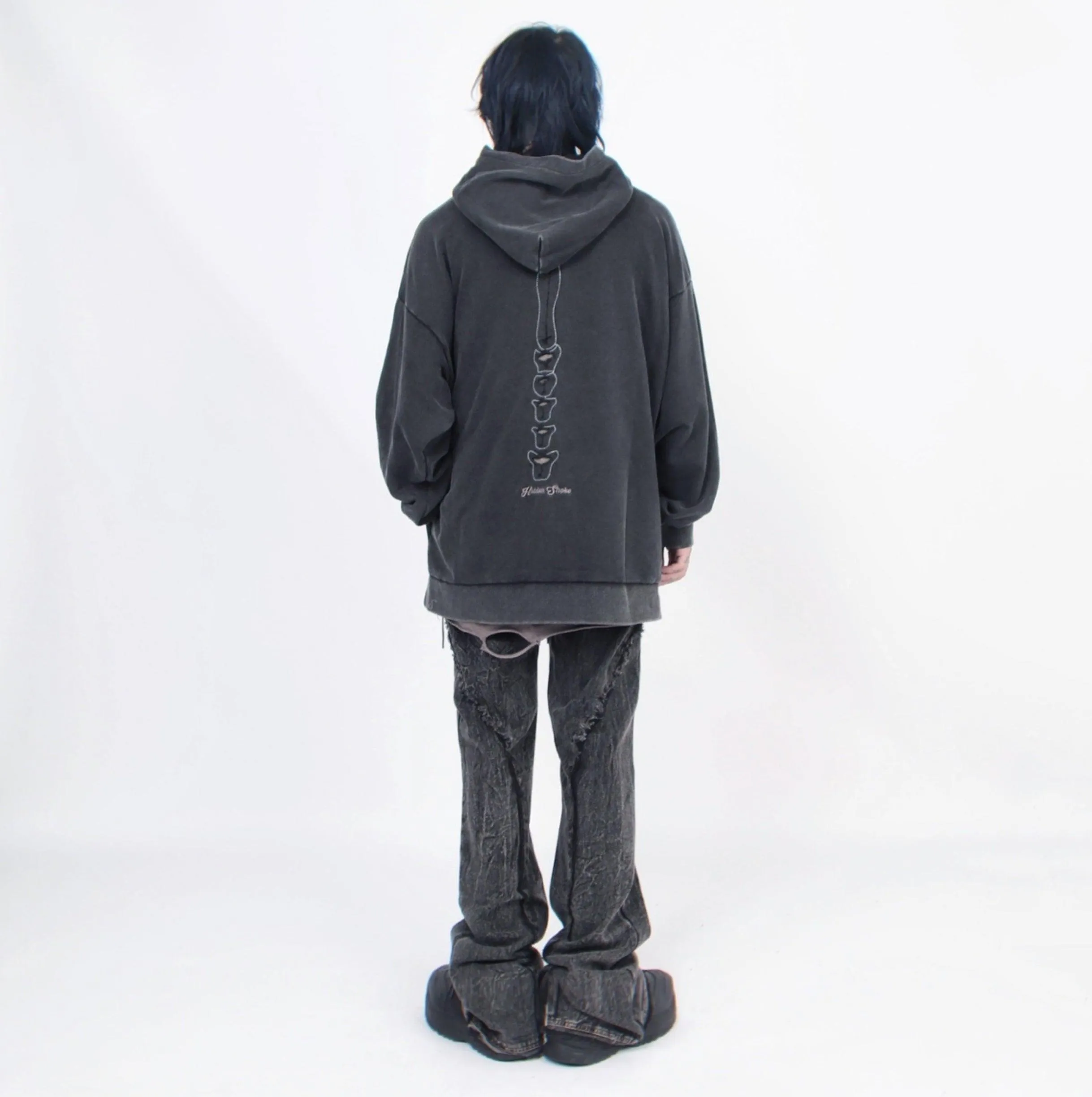 Distressed Skeleton Cutout Hoodie