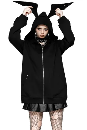 Edgy Gothic Batwing Zip-Up Loose Hoodie for Women