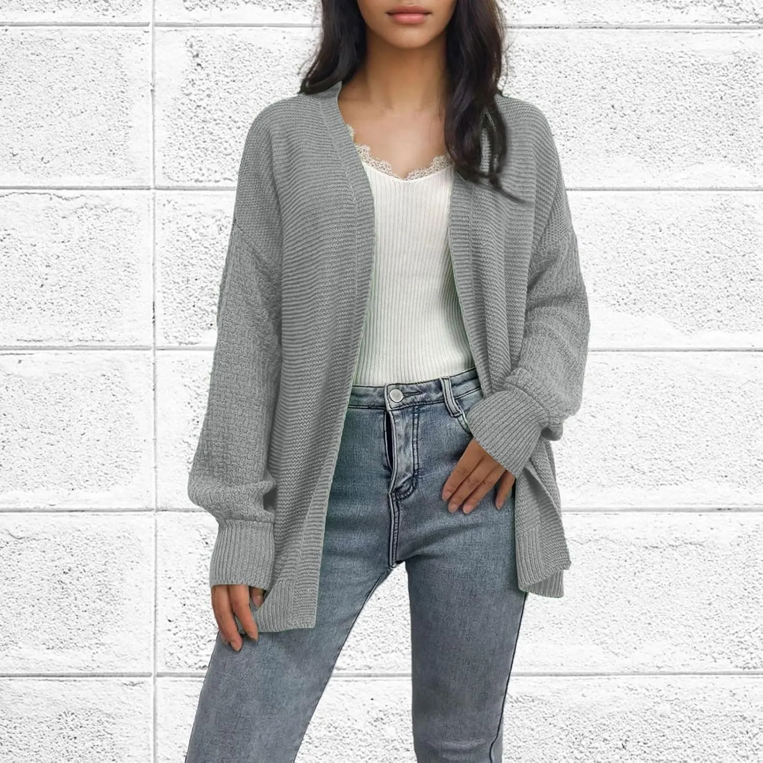 Febecool Women's Open Front Knit Cardigan Long Sleeve Casual Loose Halloween Sweater Coat Soft Lightweight Outerwear