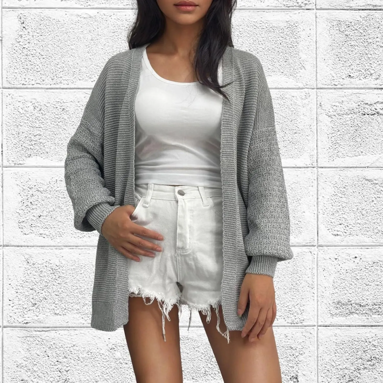 Febecool Women's Open Front Knit Cardigan Long Sleeve Casual Loose Halloween Sweater Coat Soft Lightweight Outerwear