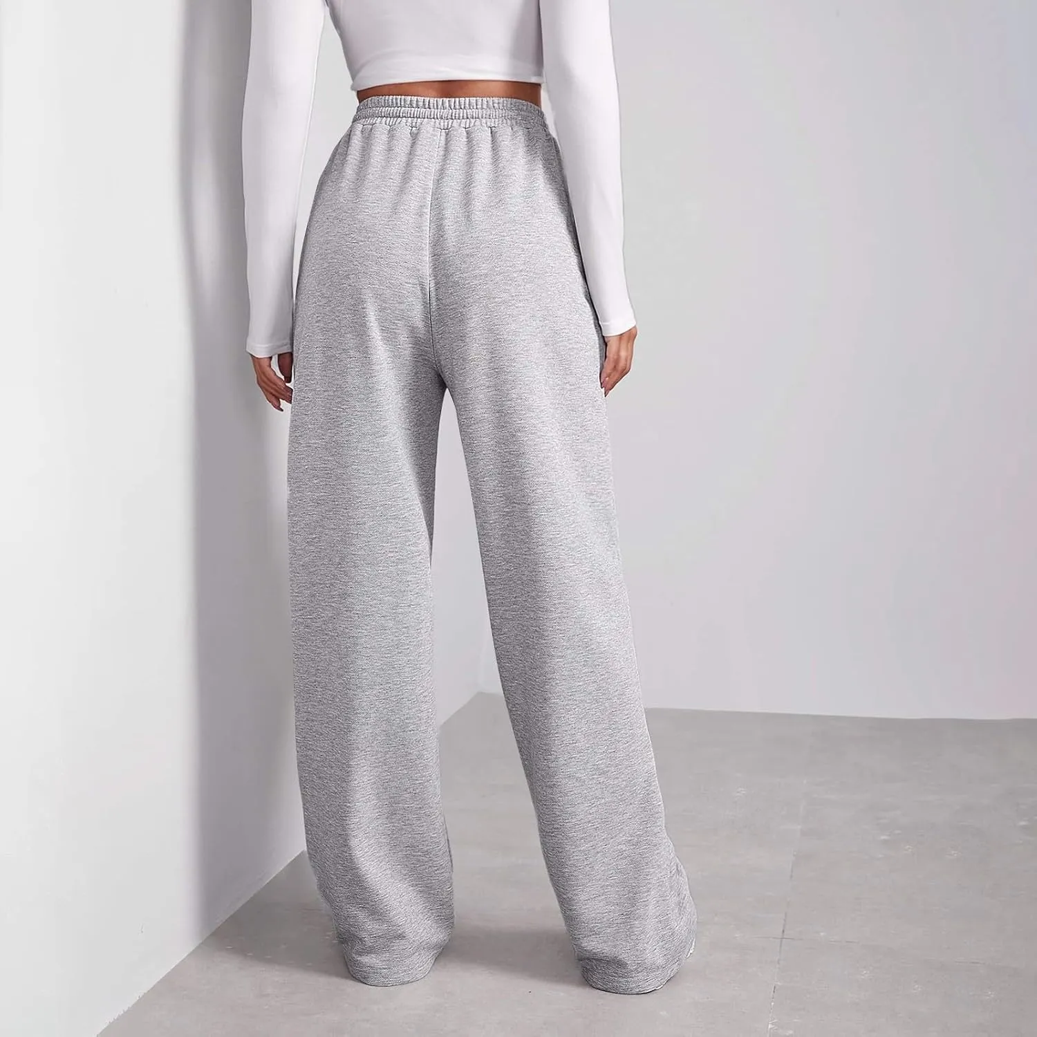 Fleece Sweatpants Women Straight Leg Fleece Linen Pants with Pockets 2025 Trendy Baggy High Waisted Jogger Pants