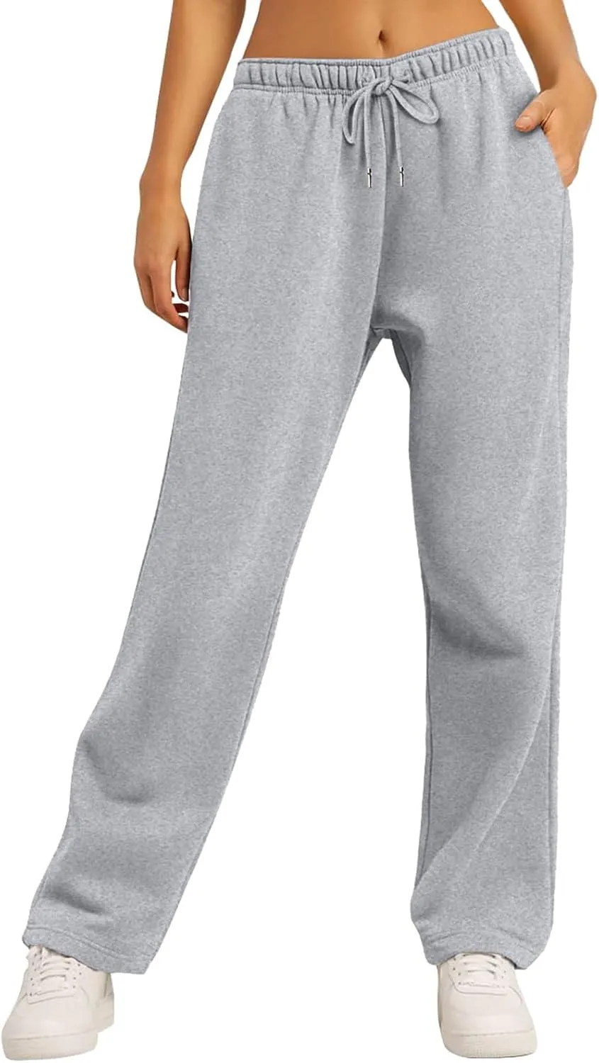 Fleece Sweatpants Women Straight Leg Fleece Linen Pants with Pockets 2025 Trendy Baggy High Waisted Jogger Pants