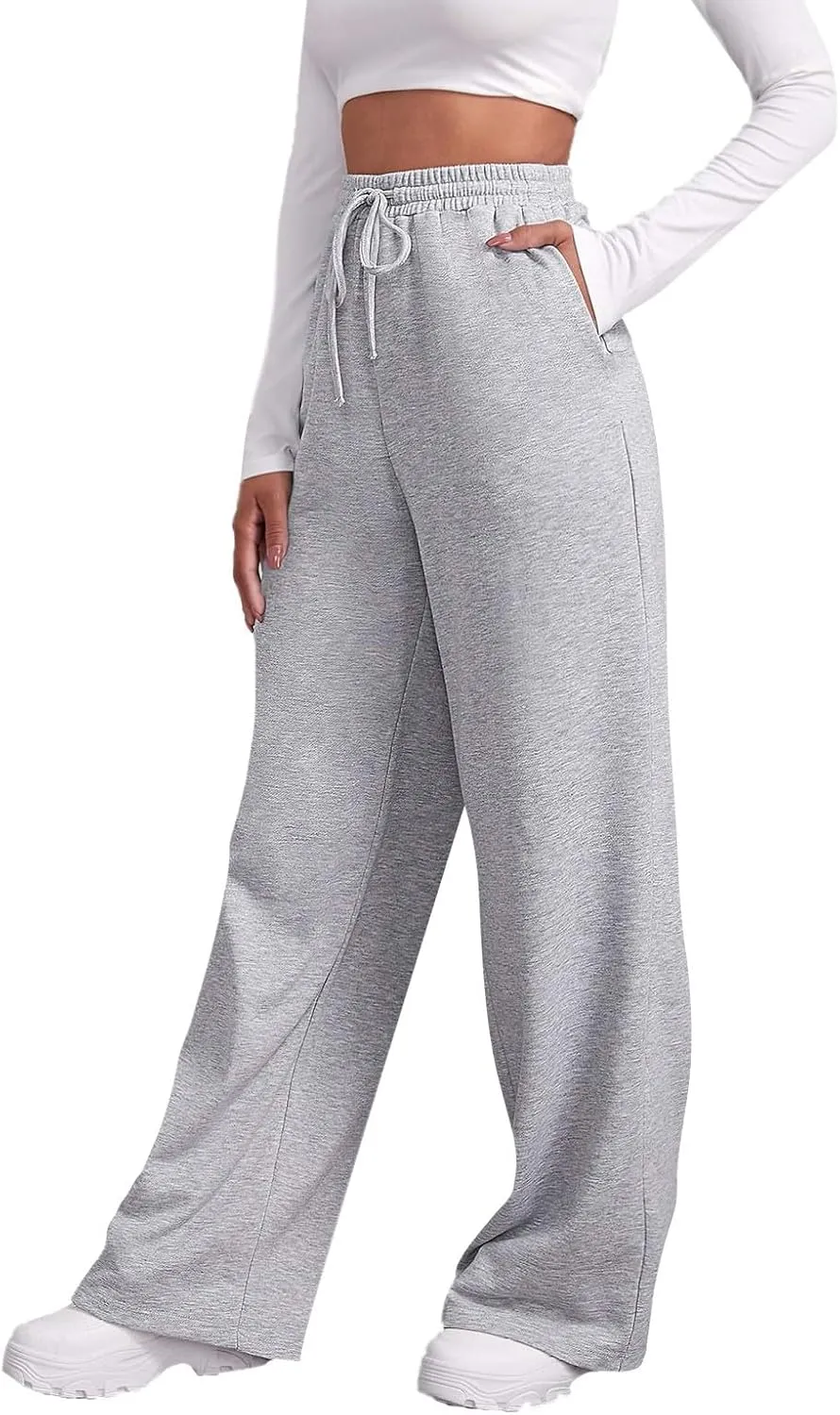 Fleece Sweatpants Women Straight Leg Fleece Linen Pants with Pockets 2025 Trendy Baggy High Waisted Jogger Pants