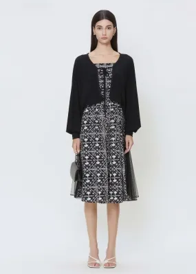 FLORAL MESH DRESS AND CARDIGAN