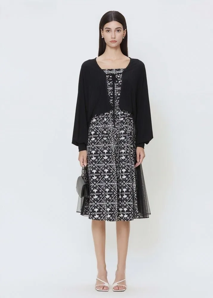 FLORAL MESH DRESS AND CARDIGAN