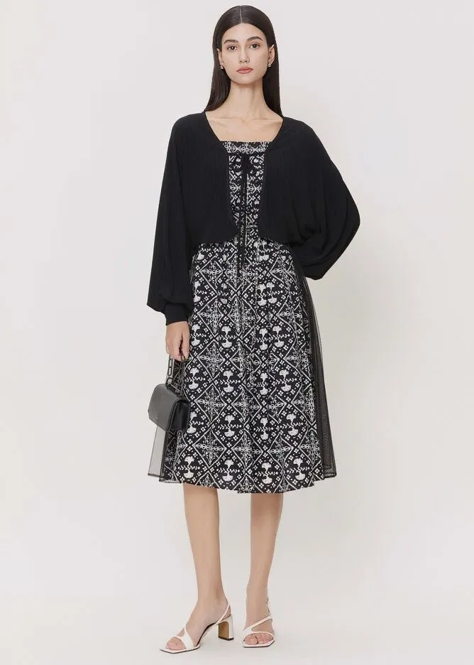 FLORAL MESH DRESS AND CARDIGAN