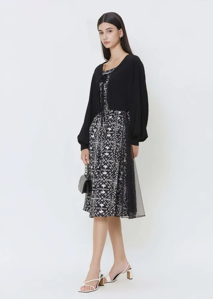 FLORAL MESH DRESS AND CARDIGAN