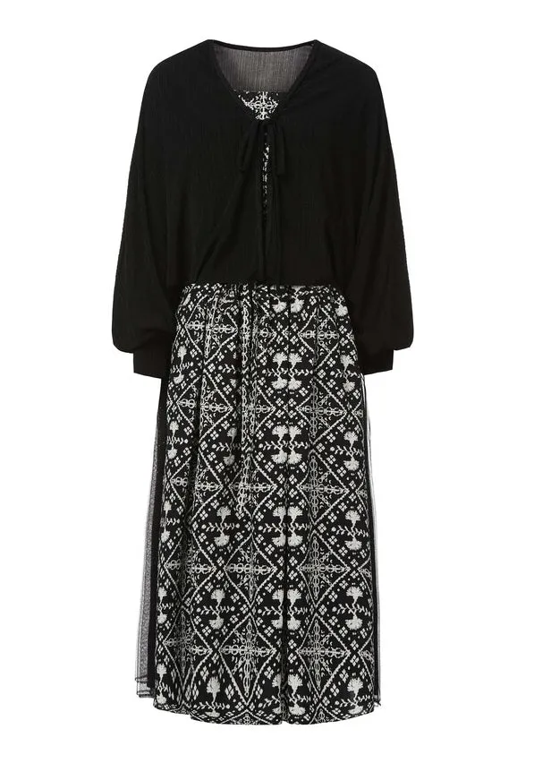 FLORAL MESH DRESS AND CARDIGAN