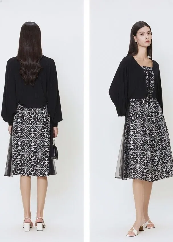 FLORAL MESH DRESS AND CARDIGAN