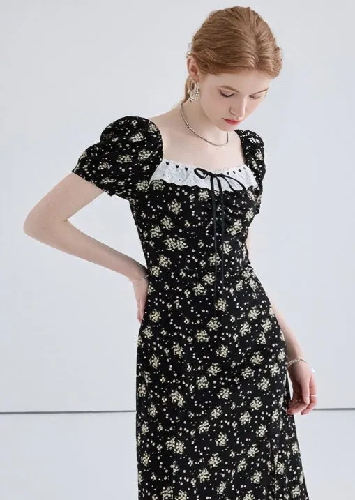 FLORAL SQUARE NECK PUFF SLEEVE DRESS