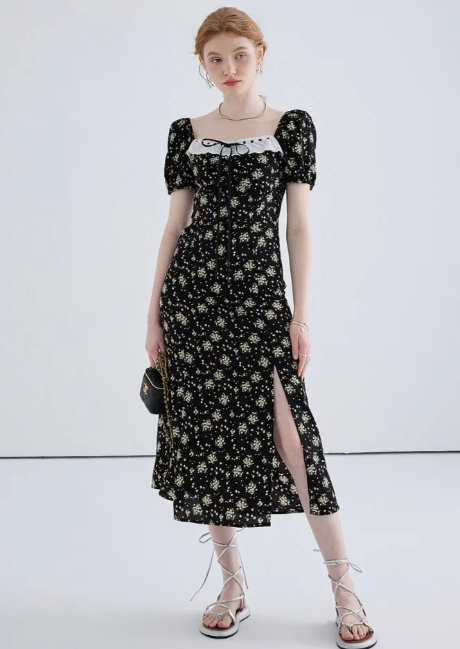 FLORAL SQUARE NECK PUFF SLEEVE DRESS