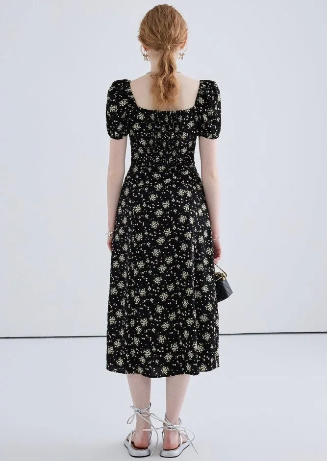 FLORAL SQUARE NECK PUFF SLEEVE DRESS