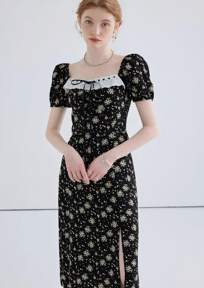 FLORAL SQUARE NECK PUFF SLEEVE DRESS