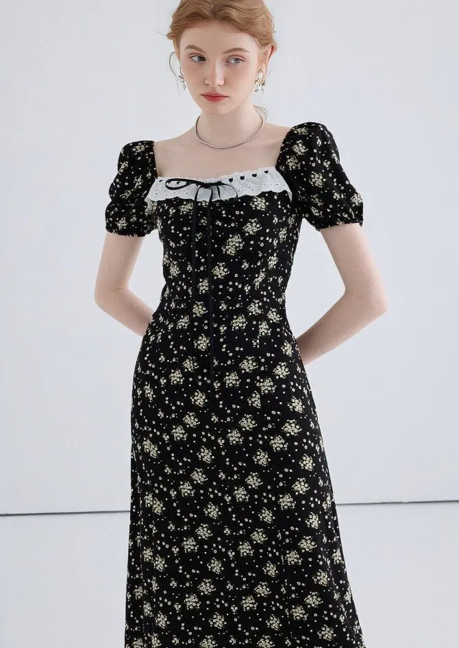 FLORAL SQUARE NECK PUFF SLEEVE DRESS