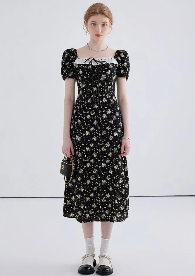 FLORAL SQUARE NECK PUFF SLEEVE DRESS
