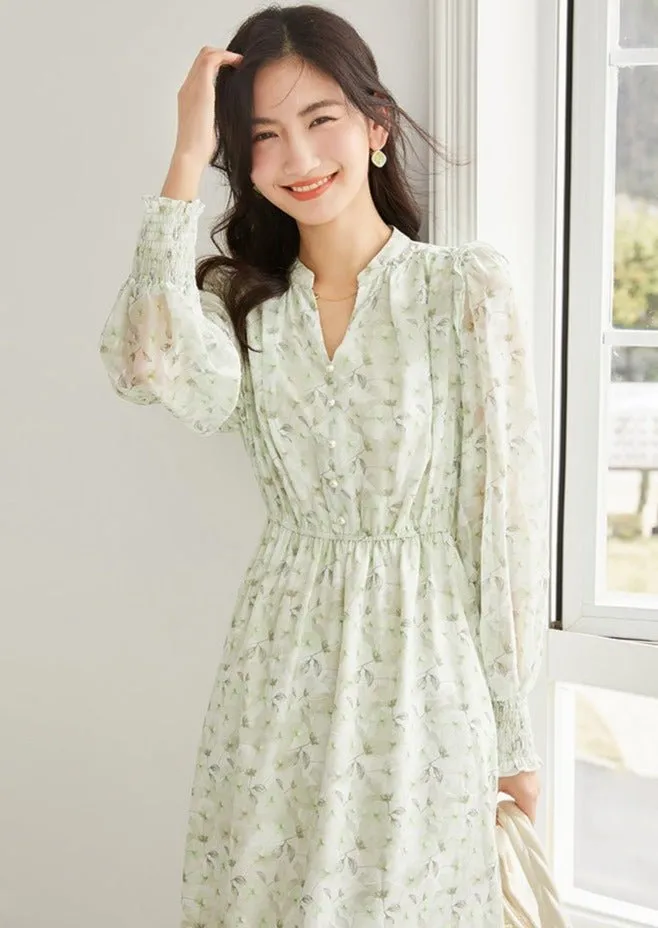FLORAL WAIST A-LINE CHIFFON DRESS