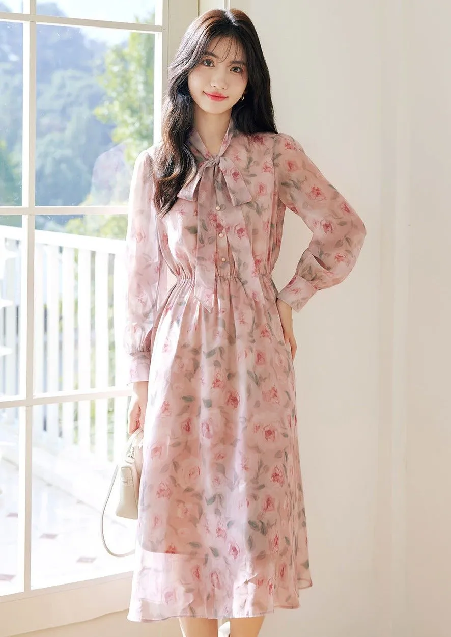 FLORAL WAIST SLIM MIDI DRESS