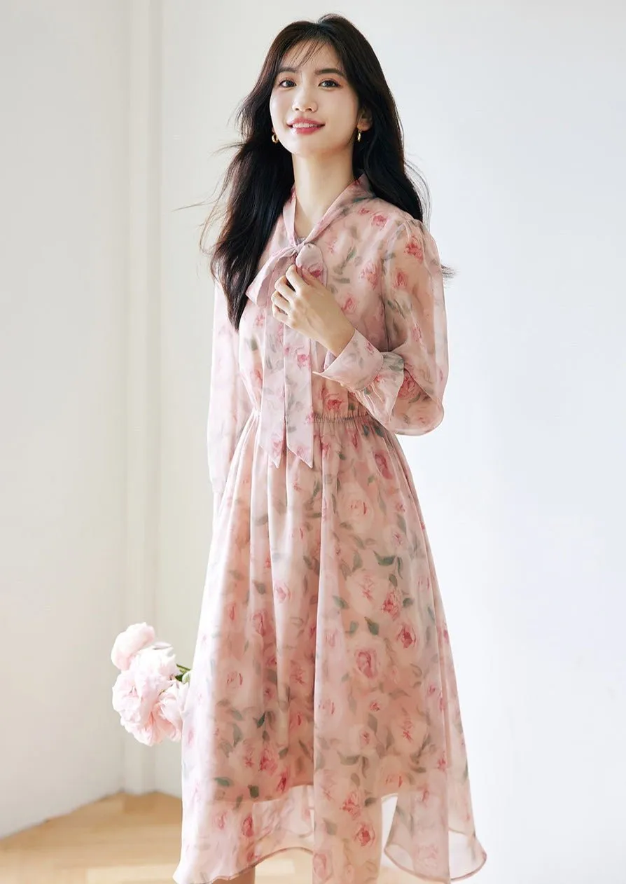 FLORAL WAIST SLIM MIDI DRESS
