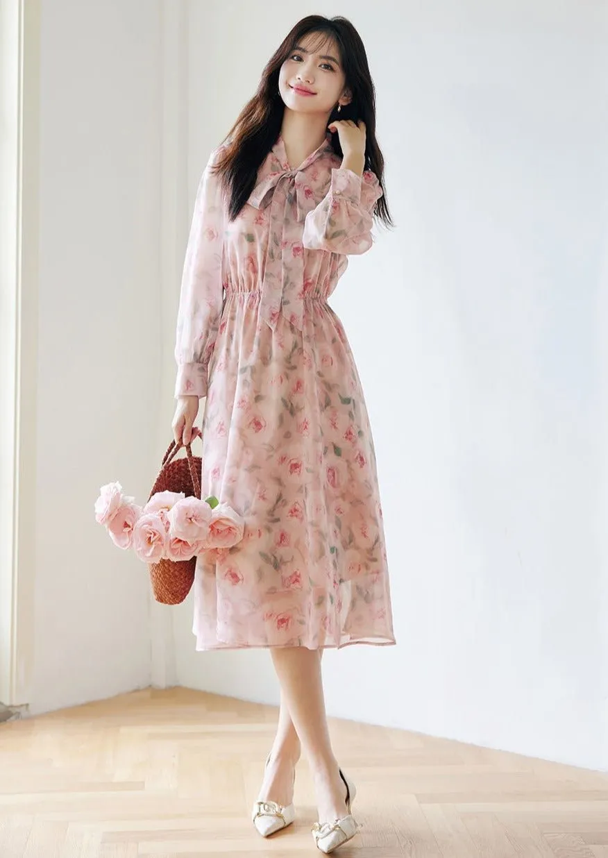 FLORAL WAIST SLIM MIDI DRESS