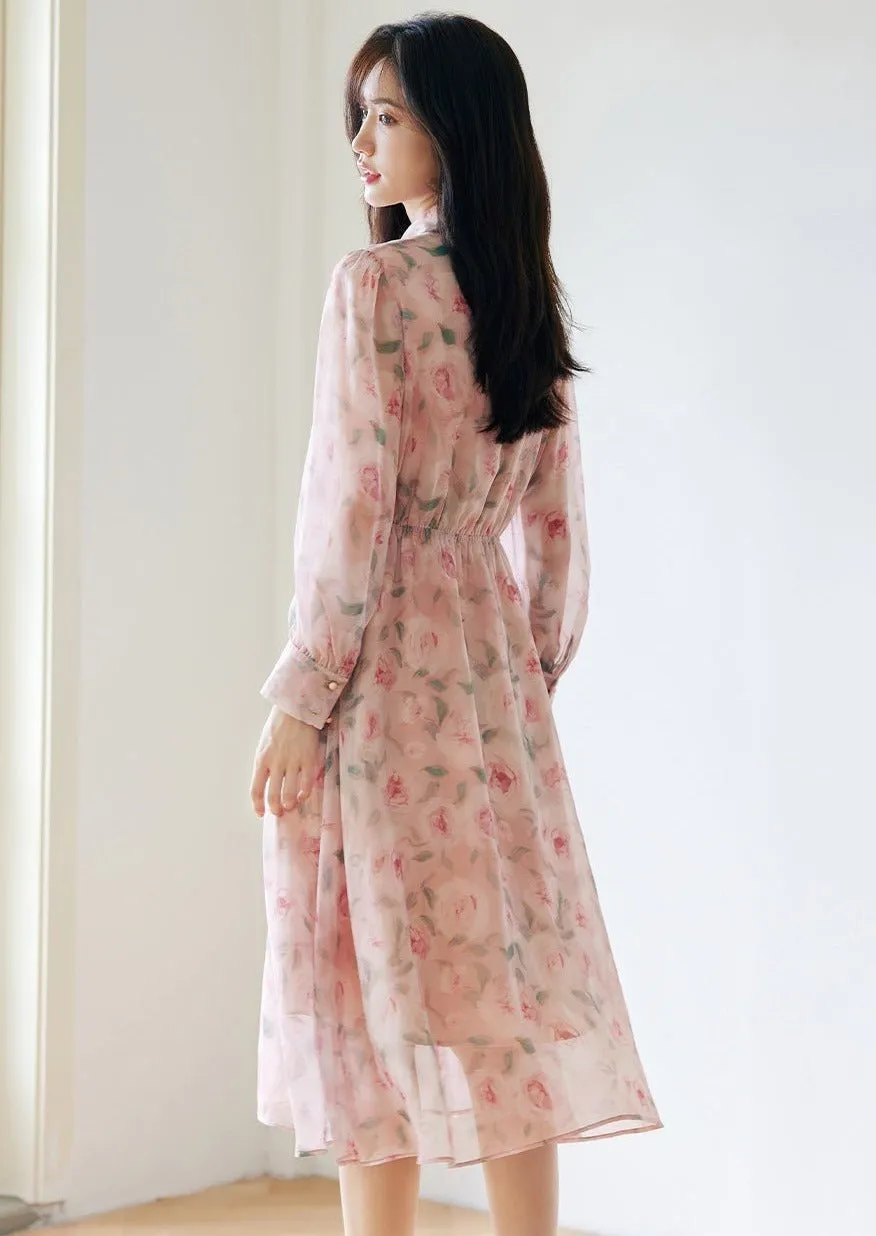 FLORAL WAIST SLIM MIDI DRESS