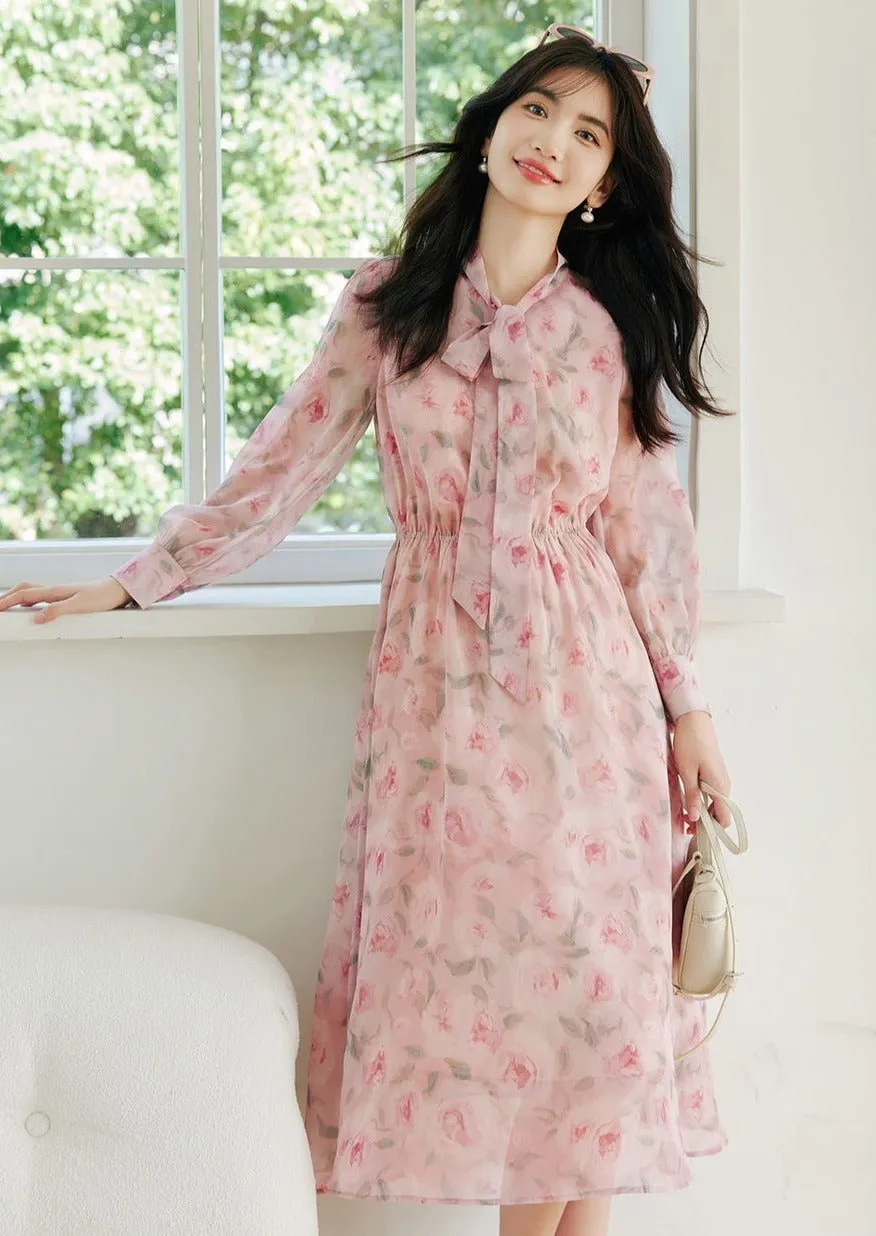 FLORAL WAIST SLIM MIDI DRESS