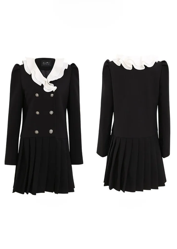 FRILL COLOR RETRO BUTTON DRESS