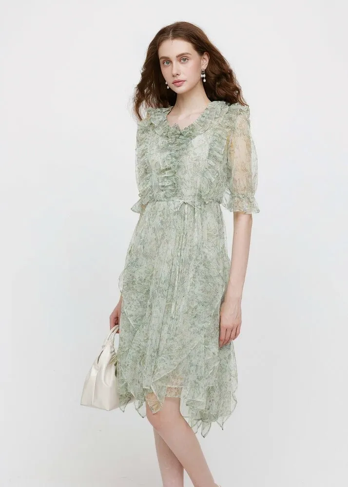 FRILL MESH FLORAL DRESS SET
