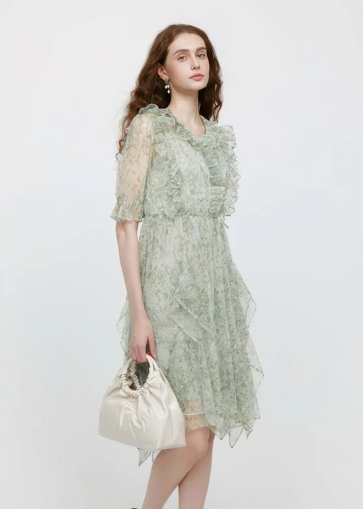 FRILL MESH FLORAL DRESS SET