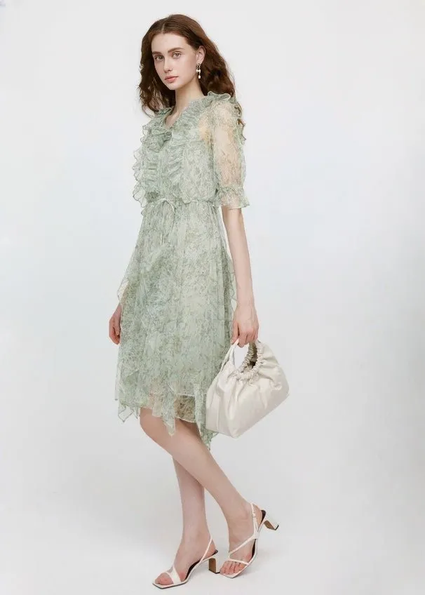 FRILL MESH FLORAL DRESS SET