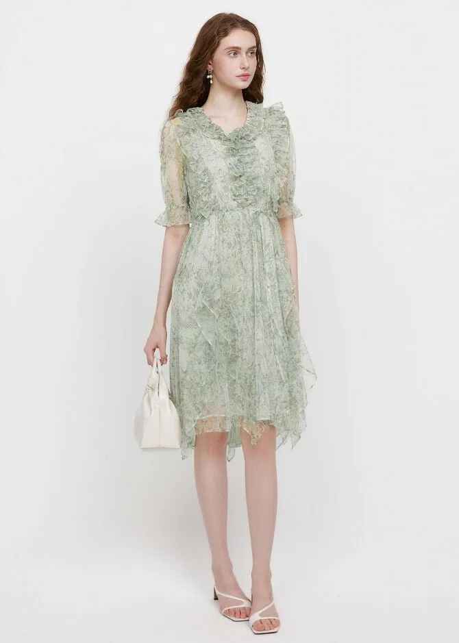 FRILL MESH FLORAL DRESS SET