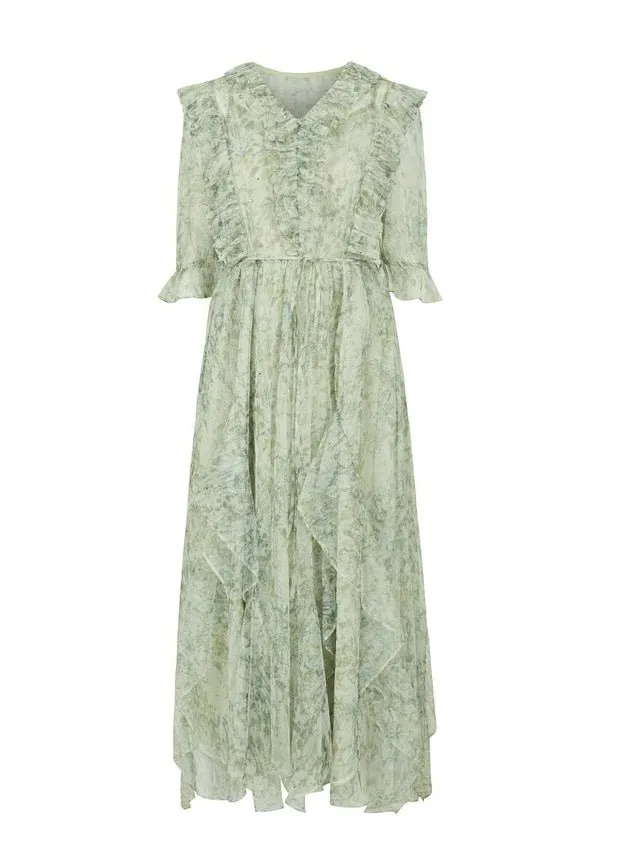 FRILL MESH FLORAL DRESS SET