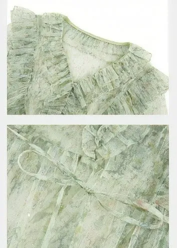 FRILL MESH FLORAL DRESS SET