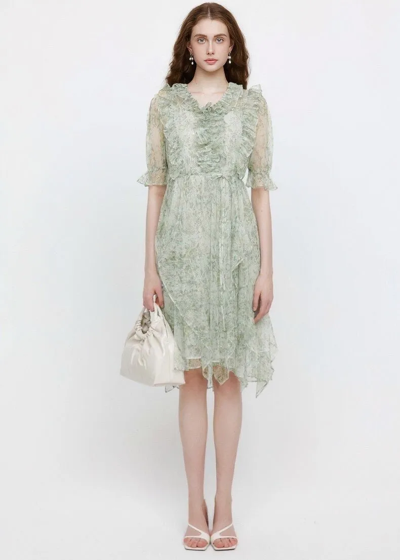 FRILL MESH FLORAL DRESS SET