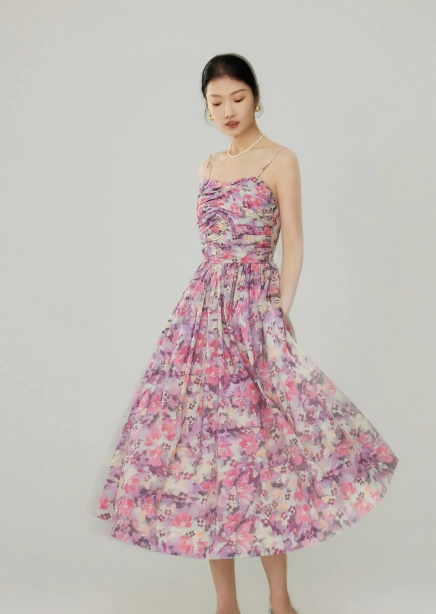 GATHERED CAMISOLE FLOWER DRESS