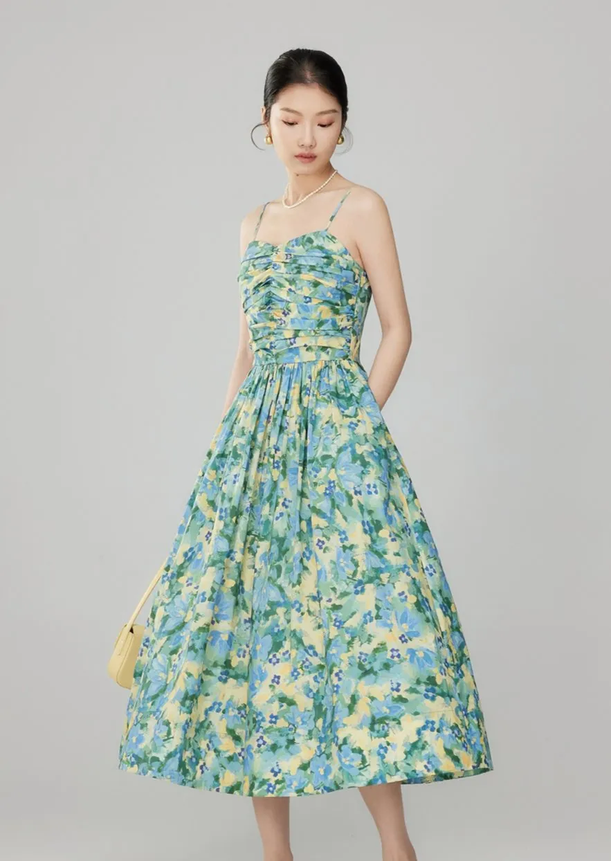 GATHERED CAMISOLE FLOWER DRESS