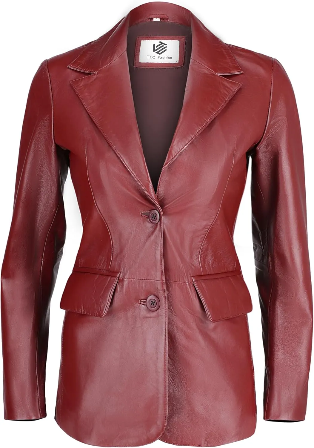 Genuine Soft Leather Blazer Women, Classic 2-Button Design, Casual Suit Style Real Lambskin Leather Jacket