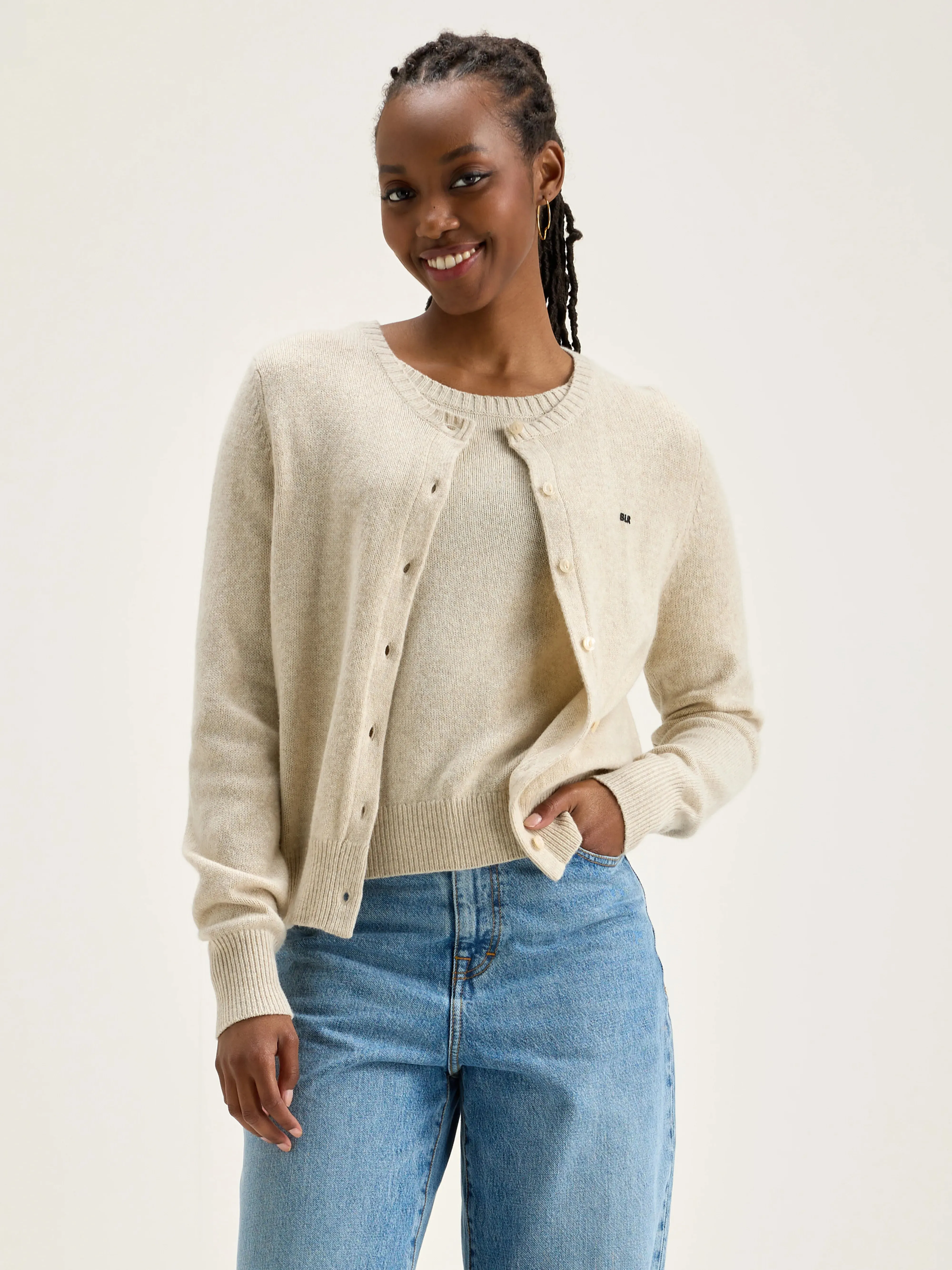 Giwes crew-neck cardigan (242 / W / SUGARCANE)
