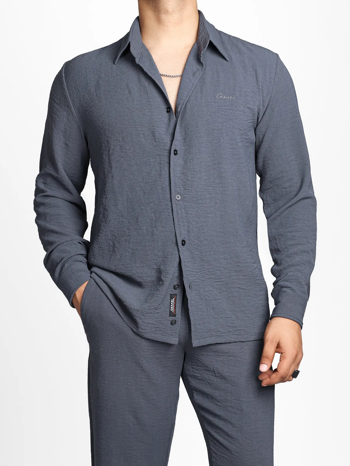 Grey Crease Effect Relaxed Shirt