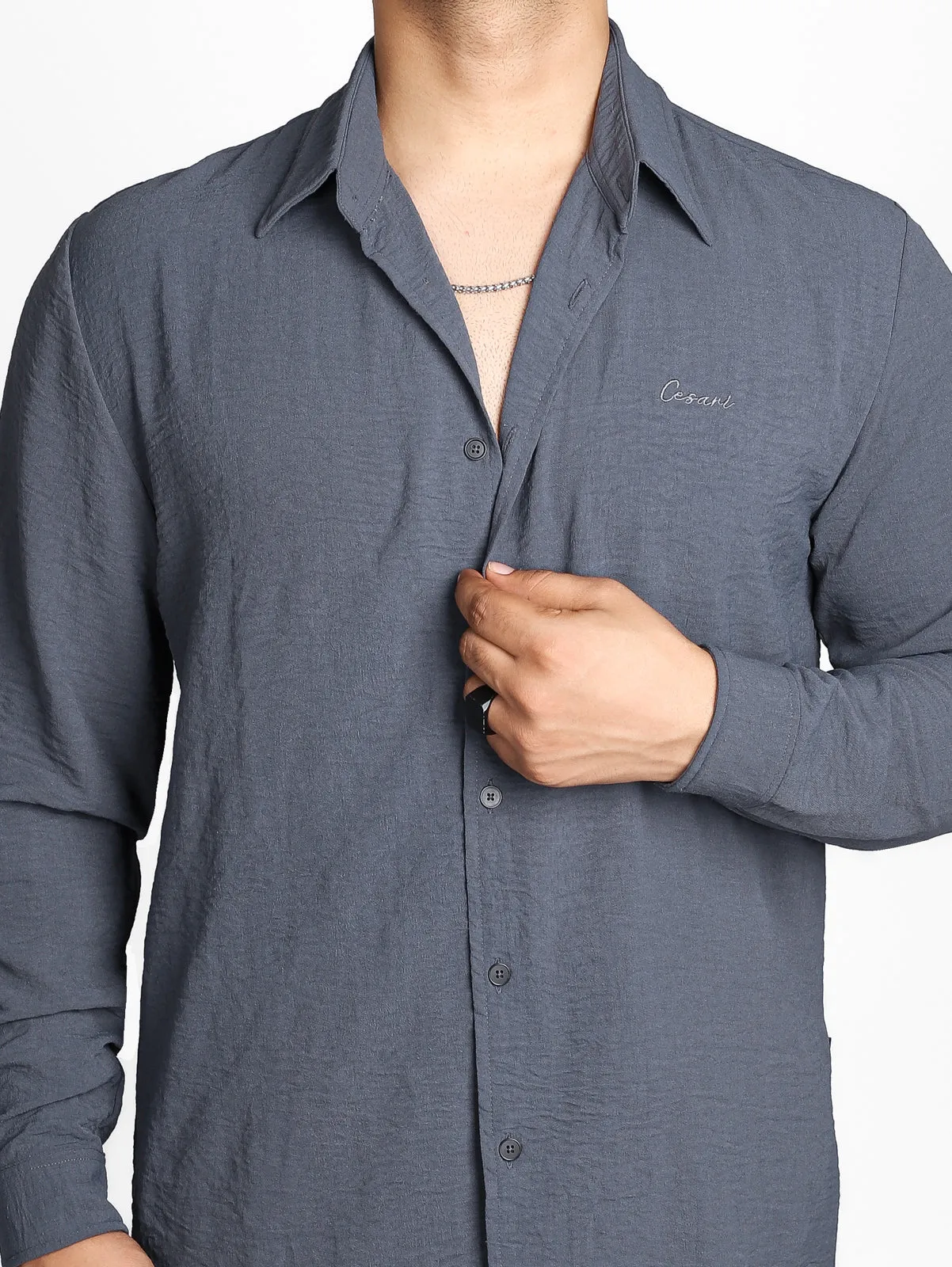 Grey Crease Effect Relaxed Shirt