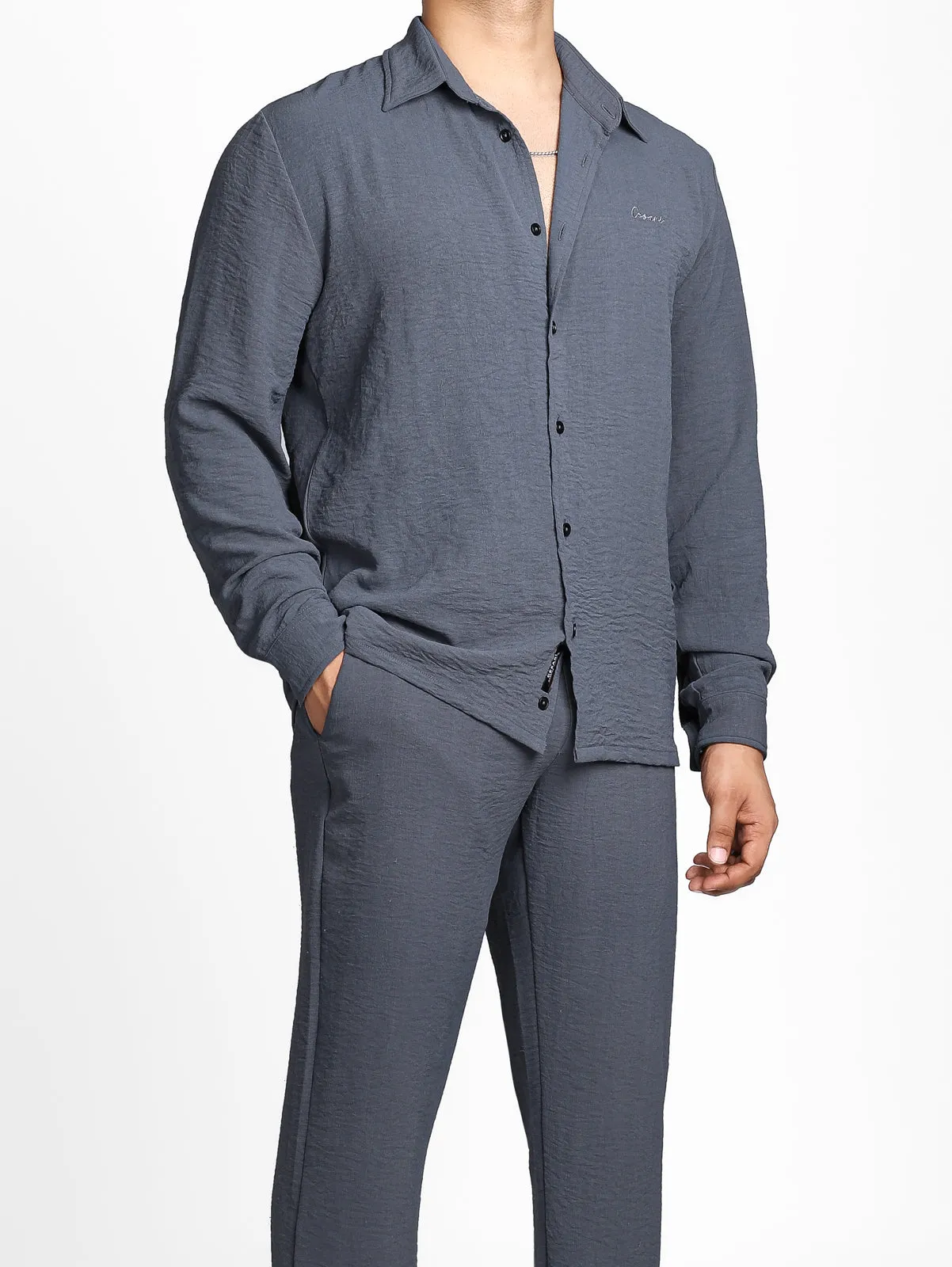 Grey Crease Effect Relaxed Shirt