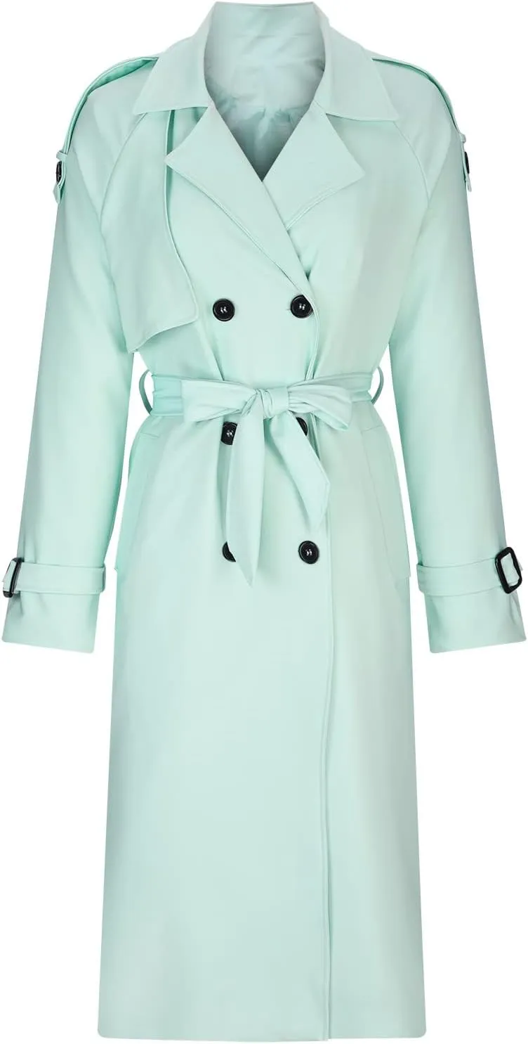 HGps8w Women Classic Trench Coat Windproof Lapel Double Breasted Long Overcoat with Belt and Pockets