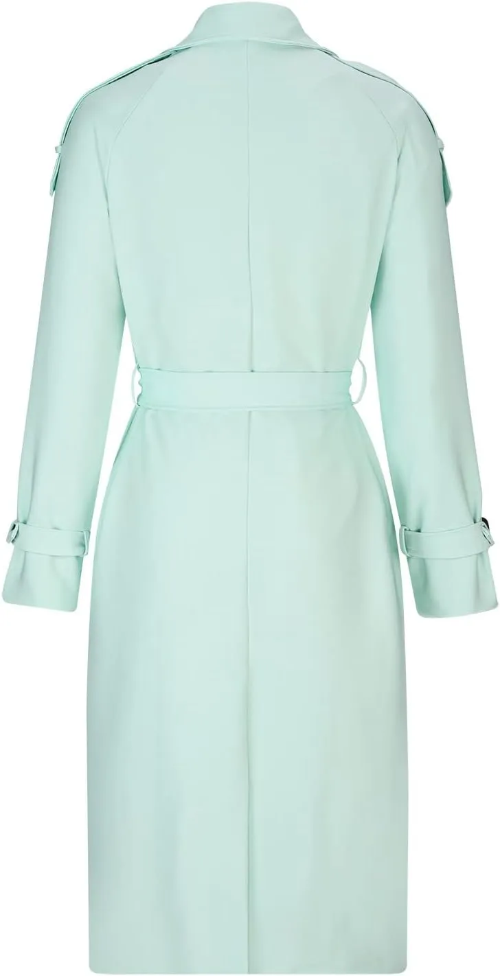 HGps8w Women Classic Trench Coat Windproof Lapel Double Breasted Long Overcoat with Belt and Pockets