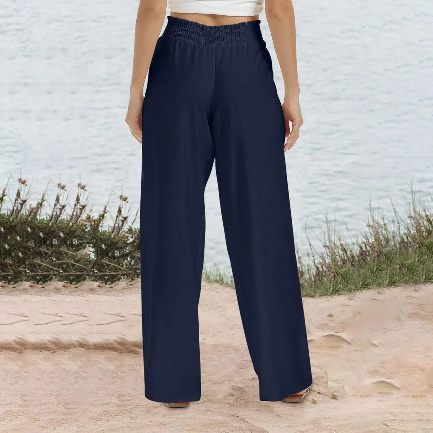 High Cut Flare Wide Leg Trousers Pants for Women Summer Fall Linen Loose Fit Trousers Pants Women 2025