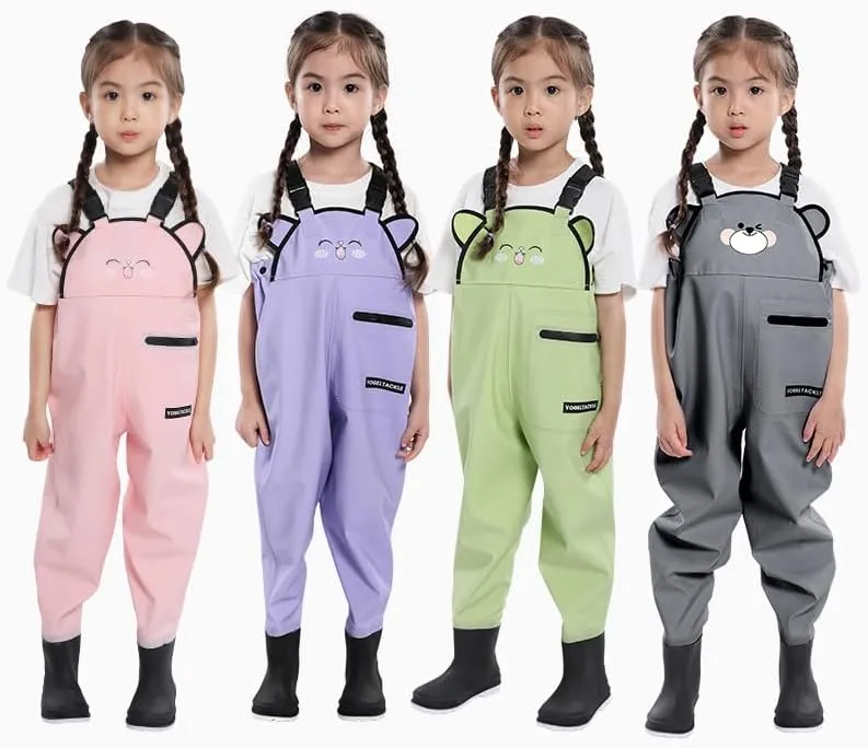 Kids Toddler Chest Waders 1-piece Boots Attached for Fishing, Hunting, Waterproof Outdoor, Stay Dry