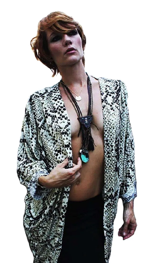 La Fine Snake Black Long Cardigan