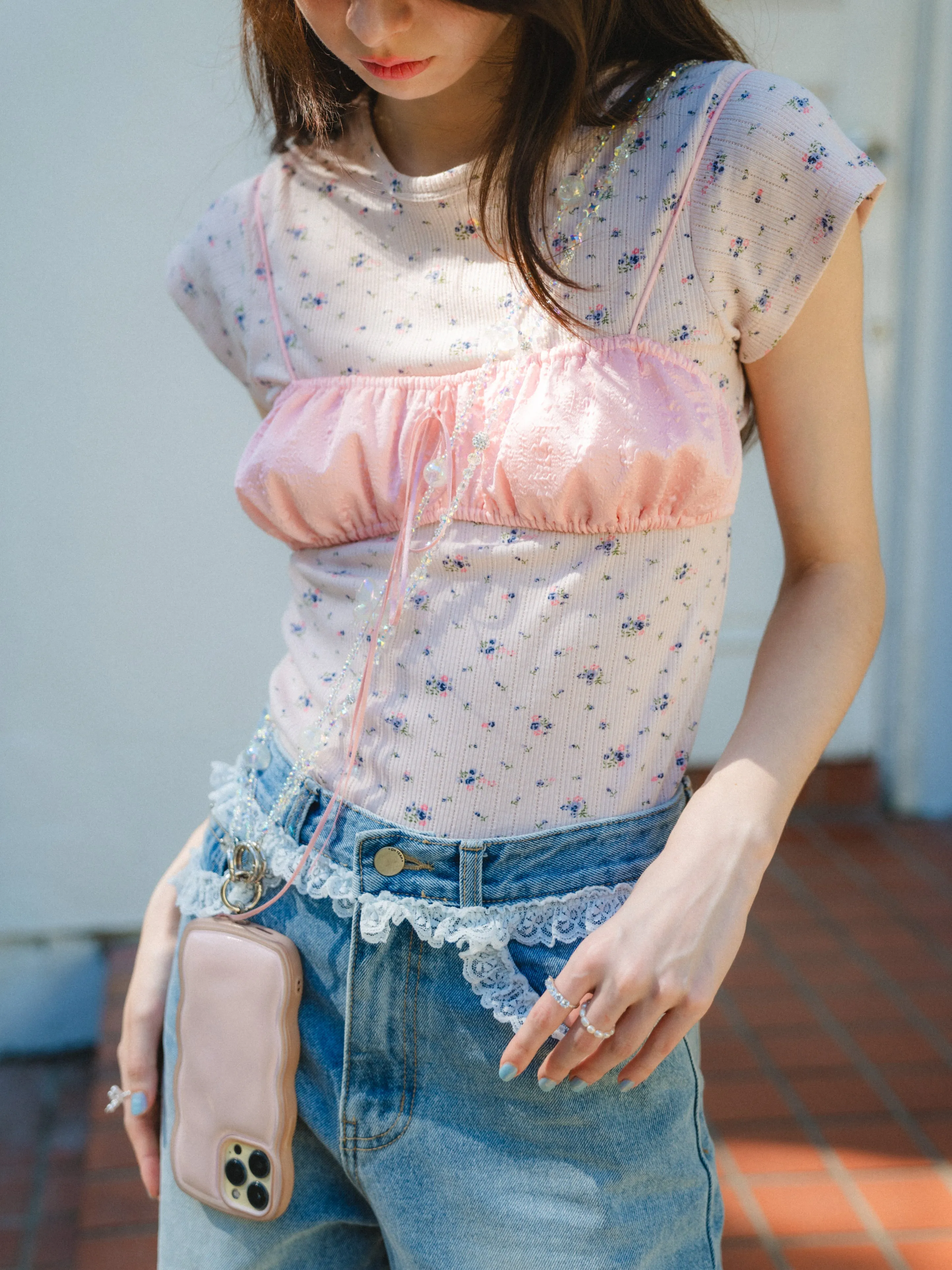 Lace Design Loose Jeans