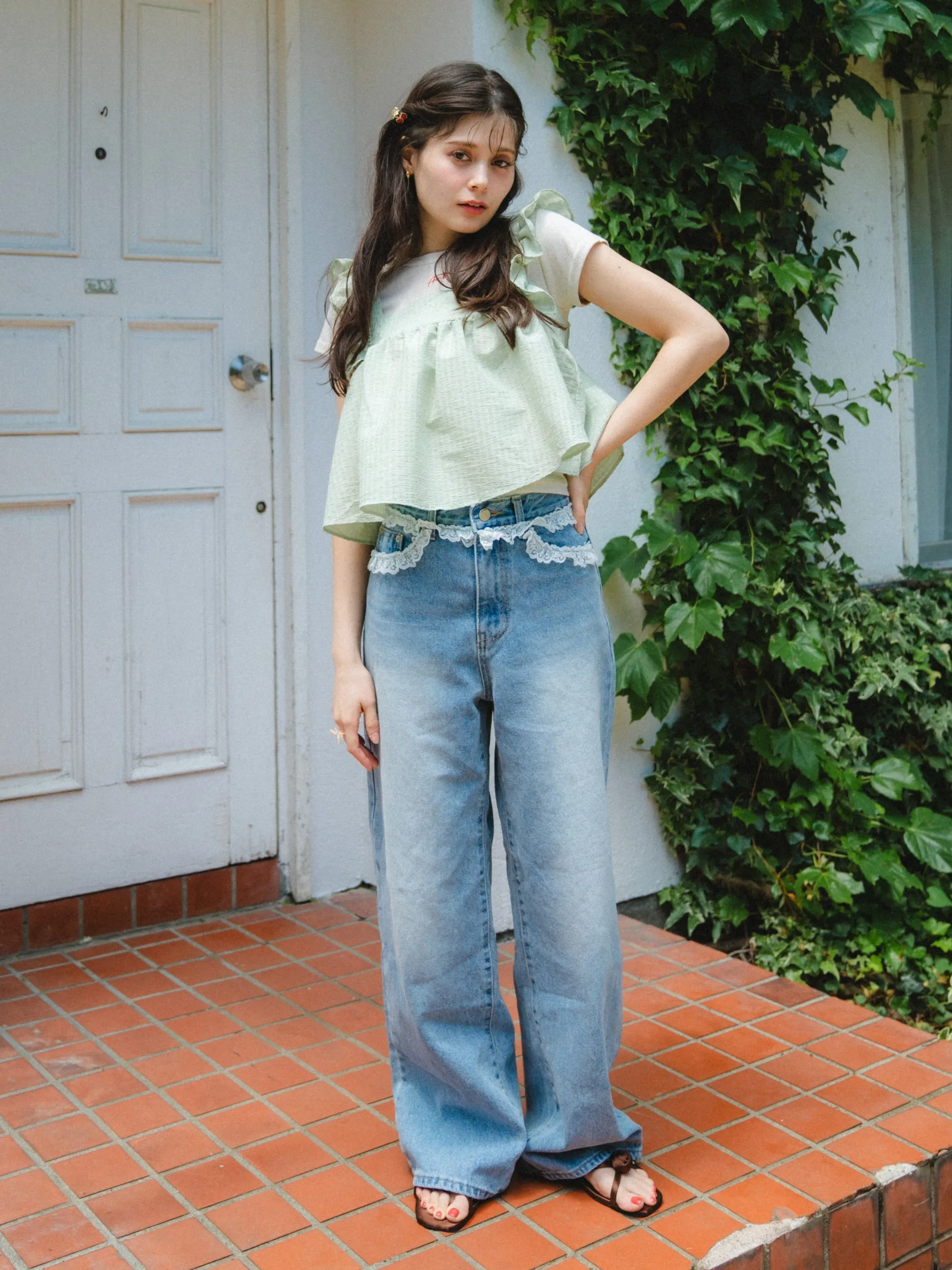 Lace Design Loose Jeans
