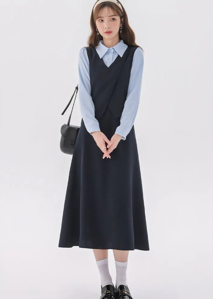 LAYERED SHIRT VEST DRESS