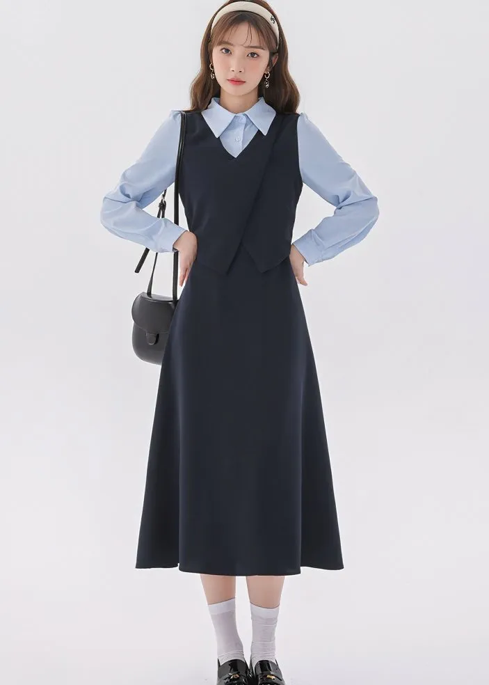 LAYERED SHIRT VEST DRESS